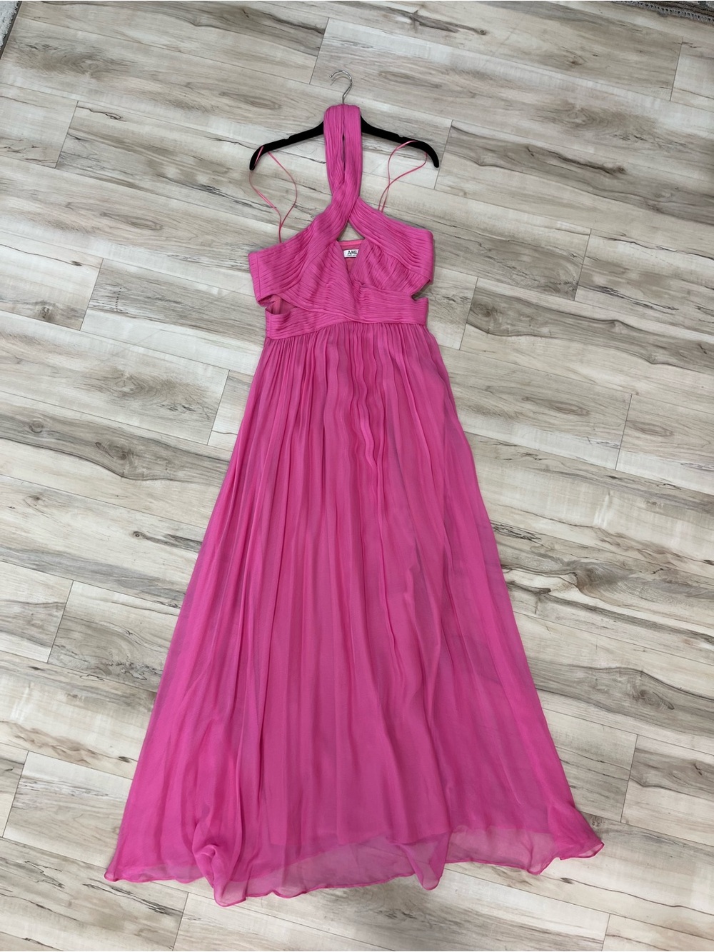 AMUR Fuchsia Pink Halter Chiffon Maxi Dress